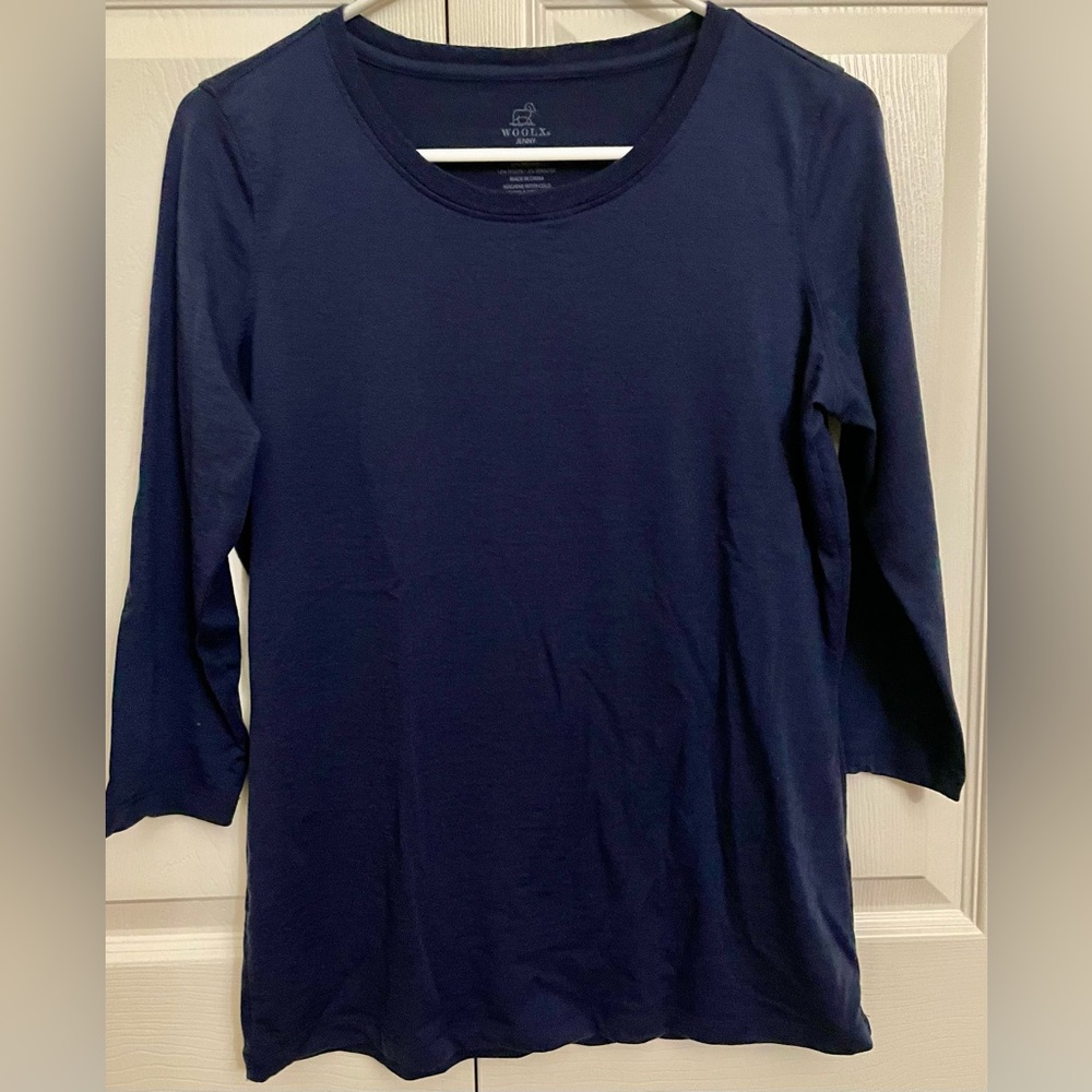 WOOLX ultra-soft lightweight Merino,  ¾ sleeve style. Navy. Washed, never used.